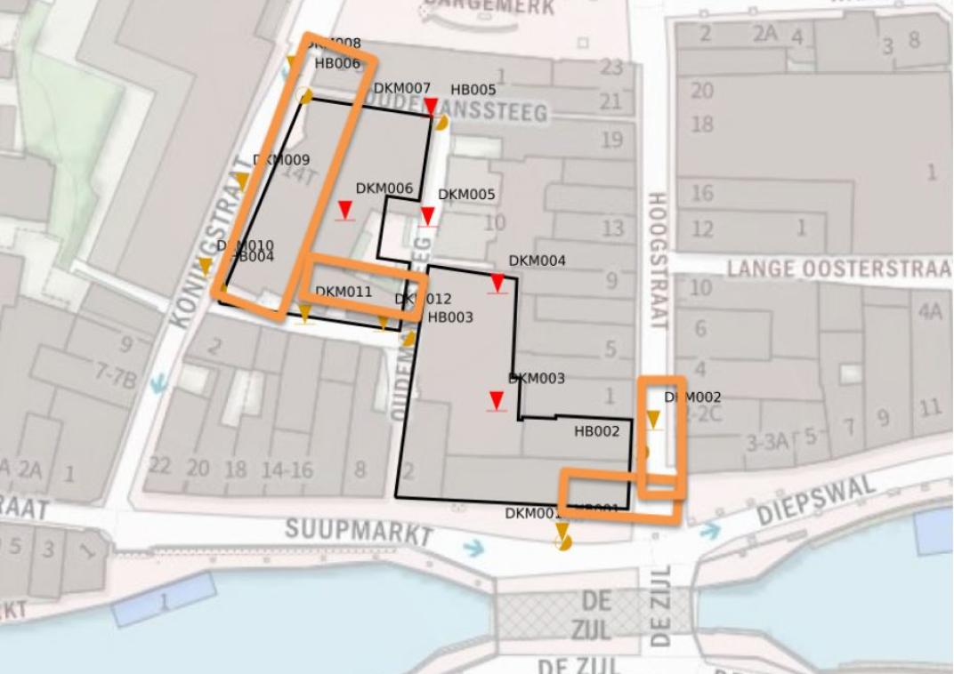 Locaties boringen rond gemeentehuis